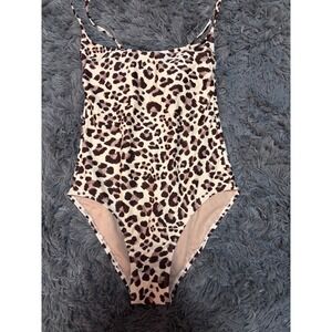 Kona Sol Leopard Print One Piece Swimsuit Strappy Back Women's Medium NWOT cute